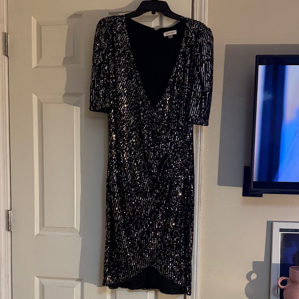 Calvin Klein Black Sequin Midi Dress